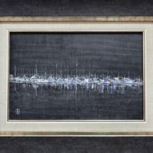 Umetnička slika More noću slikar Dragan Tasić - tehnika akril na platnu kaširano na kartonu - format slike sa ramom 32x42 cm - bez rama 20x30 cm - Cena umetničke slike 8850 dinara - izgled slike sa ramom