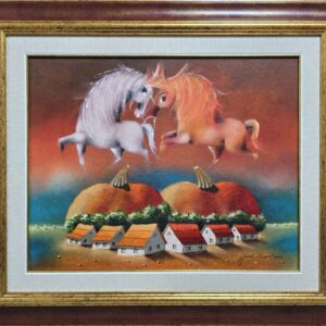 Umetnička slika Na salašu III slikar Janoš Mesaroš- tehnika kombinovana pastel ulje tehnika - veličina slike bez rama 40x50 cm - sa ramom 61x71 cm - cena umetničke slike 70800 dinara - izgled slike sa ramom