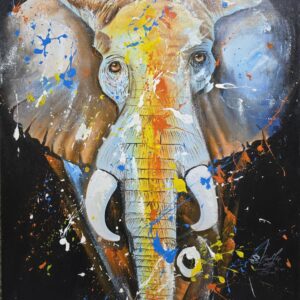 Umetnička slika Slon 2 slikar Sharih (Zanzibar)- tehnika akril na platnu - veličina slike bez rama 80x60 cm - cena umetničke slike 41300 dinara - izgled slike bez rama.