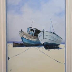 Umetnička slika Dve barke slikar Dragan Tasić- tehnika akril na lesonitu - veličina slike bez rama 80x60 cm - sa ramom 95x75 cm - cena umetničke slike 38940 dinara - izgled slike sa ramom