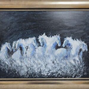 Umetnička slika Galop 5 slikar Dragan Tasić- tehnika akril na lesonitu - veličina slike bez rama 60x80 cm - sa ramom 78x98 cm - cena umetničke slike 38940 dinara - izgled slike sa ramom