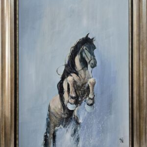 Umetnička slika Konji koji jure 3 slikar Dragan Tasić- tehnika akril na lesonitu - veličina slike bez rama 70x50 cm - sa ramom 87x67 cm - cena umetničke slike 30680 dinara - izgled slike sa ramom