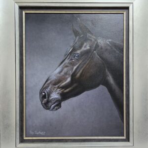 Umetnička slika Mrki dorat 2 slikar Predrag Peđa Radovanović- tehnika ulje na platnu - veličina slike bez rama 50x40 cm - sa ramom 67x57 cm - cena umetničke slike 94400 dinara - izgled slike sa ramom