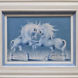 Umetnička slika Plavo belo srce IV slikar Janoš Mesaroš- tehnika kombinovana tehnika lak pastel - veličina slike bez rama 25x35 cm - sa ramom 40x50 cm - cena umetničke slike 35400 dinara - izgled slike sa ramom