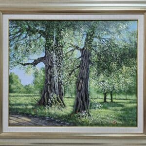 Umetnička slika Stabla slikar Jadran Đukić- tehnika ulje na platnu - veličina slike bez rama 50x60 cm - sa ramom 69x79 cm - cena umetničke slike 35400 dinara - izgled slike sa ramom