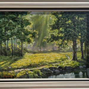 Umetnička slika Šuma slikar Staniša Stojiljković Nite- tehnika ulje na platnu - veličina slike bez rama 50x70 cm - sa ramom 66x86 cm - cena umetničke slike 76700 dinara - izgled slike sa ramom