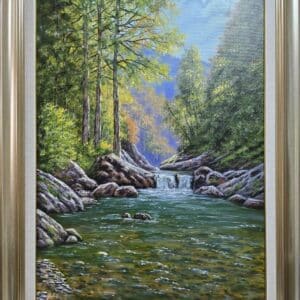 Umetnička slika Šumska priča slikar Jadran Đukić- tehnika ulje na platnu - veličina slike bez rama 80x60 cm - sa ramom 99x79 cm - cena umetničke slike 53100 dinara - izgled slike sa ramom