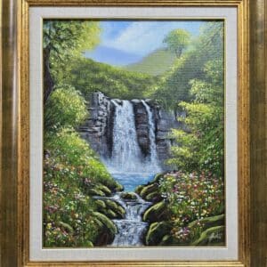 Umetnička slika Vodopad slikar Jadran Đukić- tehnika ulje na platnu - veličina slike bez rama 50x40 cm - sa ramom 69x59 cm - cena umetničke slike 28320 dinara - izgled slike sa ramom