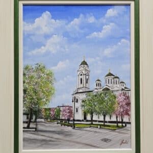 Umetnička slika Smederevo crkva slikar Jadran Đukić- tehnika ulje na platnu - veličina slike bez rama 40x30 cm - sa ramom 50x40 cm - cena umetničke slike 16520 dinara - izgled slike sa ramom