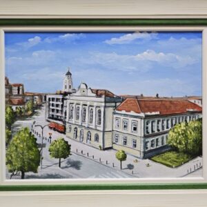 Umetnička slika Smederevo gimnazija slikar Jadran Đukić- tehnika ulje na platnu - veličina slike bez rama 30x40 cm - sa ramom 40x50 cm - cena umetničke slike 16520 dinara - izgled slike sa ramom