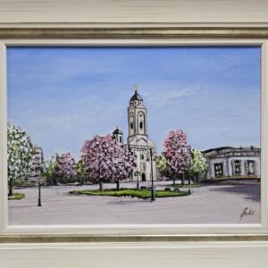 Umetnička slika Smederevo trg slikar Jadran Đukić- tehnika ulje na platnu - veličina slike bez rama 25x35 cm - sa ramom 35x45 cm - cena umetničke slike 14160 dinara - izgled slike sa ramom