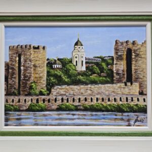 Umetnička slika Smederevo tvrđava 2 slikar Jadran Đukić- tehnika ulje na platnu - veličina slike bez rama 25x35 cm - sa ramom 35x45 cm - cena umetničke slike 14160 dinara - izgled slike sa ramom