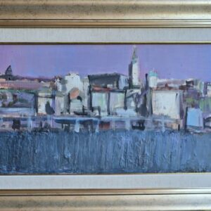 Umetnička slika Beograd 2 slikar Zvonko Šindić- tehnika ulje na lesonitu - veličina slike bez rama 26x107 cm - sa ramom 42x123 cm - cena umetničke slike 35400 dinara - izgled slike sa ramom