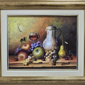 Umetnička slika Mrtva priroda mala 1 slikar Dragan Canić- tehnika ulje na platnu - veličina slike bez rama 22x28 cm - sa ramom 34x42 cm - cena umetničke slike 9440 dinara - izgled slike sa ramom