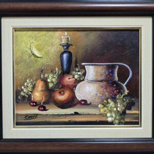 Umetnička slika Mrtva priroda mala 3 slikar Dragan Canić- tehnika ulje na platnu - veličina slike bez rama 22x28 cm - sa ramom 34x42 cm - cena umetničke slike 9440 dinara - izgled slike sa ramom