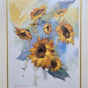 Umetnička slika Suncokreti II slikar Braca Đurković- tehnika akril ulje na platnu - veličina slike bez rama 80x60 cm - sa ramom 95x75 cm - cena umetničke slike 226560 dinara - izgled slike sa ramom