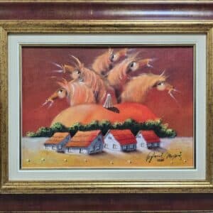 Umetnička slika Bundeva VI slikar Janoš Mesaroš- tehnika kombinovana tehnika lak pastel - veličina slike bez rama 25x35 cm - sa ramom 43x53 cm - cena umetničke slike 35400 dinara - izgled slike sa ramom.
