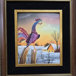Umetnička slika Pevac 1 slikar Pavel Hajko- Naiva Kovačica - tehnika ulje na platnu kaširano na kartonu - veličina slike bez rama 30x25 cm - sa ramom 50x45 cm - cena umetničke slike 47200 dinara - izgled slike sa ramom.