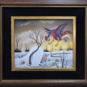 Umetnička slika Pevac 2 slikar Pavel Hajko- Naiva Kovačica - tehnika ulje na platnu kaširano na kartonu - veličina slike bez rama 25x30 cm - sa ramom 45x50 cm - cena umetničke slike 47200 dinara - izgled slike sa ramom.