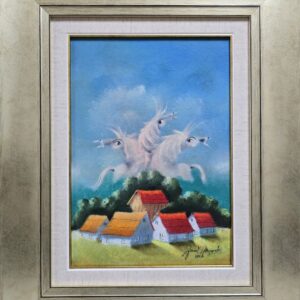 Umetnička slika Plava nežnost VI slikar Janoš Mesaroš- tehnika kombinovana tehnika lak pastel - veličina slike bez rama 35x25 cm - sa ramom 53x43 cm - cena umetničke slike 35400 dinara - izgled slike sa ramom.