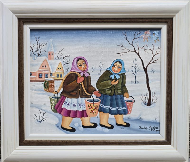 Umetnička slika Voda slikar Rozalija Markov- Naiva Kovačica - tehnika ulje na platnu - veličina slike bez rama 22x28 cm - sa ramom 33x38 cm - cena umetničke slike 59000 dinara - izgled slike sa ramom.