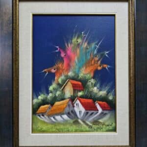 Umetnička slika Vremeplov VI slikar Janoš Mesaroš- tehnika kombinovana tehnika lak pastel - veličina slike bez rama 35x25 cm - sa ramom 53x43 cm - cena umetničke slike 35400 dinara - izgled slike sa ramom.