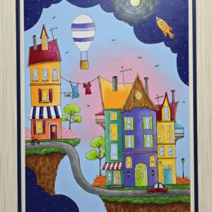 Umetnička slika Balon II slikar Tijana Lazić- tehnika akril na platnu - veličina slike bez rama 70x50 cm - sa ramom 83x63 cm - cena umetničke slike 25960 dinara - izgled slike sa ramom.