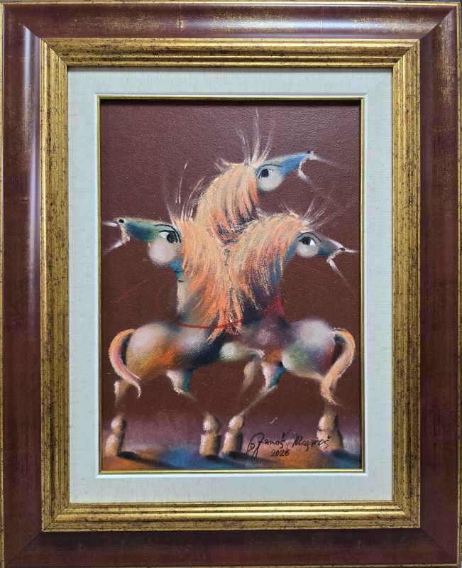 Umetnička slika Bordo rapsodija V slikar Janoš Mesaroš- tehnika kombinovana tehnika lak pastel - veličina slike bez rama 35x25 cm - sa ramom 54x44 cm - cena umetničke slike 35400 dinara - izgled slike sa ramom.