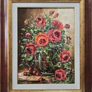 Umetnička slika Crvene ruže slikar Bosa Milaković- tehnika ulje na platnu - veličina slike bez rama 40x30 cm - sa ramom 59x49 cm - cena umetničke slike 29500 dinara - izgled slike sa ramom.