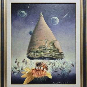 Umetnička slika Kosmičko carstvo pčela slikar Nenad Stanković- tehnika ulje na platnu - veličina slike bez rama 77x60 cm - sa ramom 93x78 cm - cena umetničke slike 151040 dinara - izgled slike sa ramom.