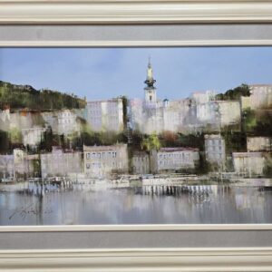 Umetnička slika Moj Beograd slikar Dejan Slepčević- tehnika ulje na platnu - veličina slike bez rama 45x70 cm - sa ramom 68x93 cm - cena umetničke slike 66080 dinara - izgled slike sa ramom.