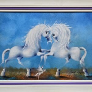 Umetnička slika Plava rapsodija II slikar Janoš Mesaroš- tehnika kombinovana pastel ulje tehnika - veličina slike bez rama 35x50 cm - sa ramom 45x60 cm - cena umetničke slike 70800 dinara - izgled slike sa ramom.