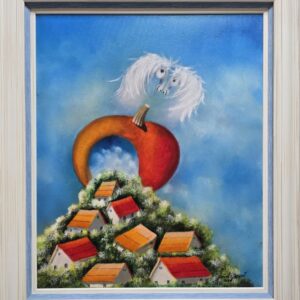 Umetnička slika Prosulo se moje selo slikar Janoš Mesaroš- tehnika ulje na platnu - veličina slike bez rama 65x55 cm - sa ramom 81x69 cm - cena umetničke slike 153400 dinara - izgled slike sa ramom.
