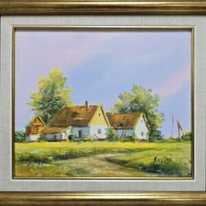 Umetnička slika Salaš 2 slikar Darko Bartoš- tehnika ulje na platnu - veličina slike bez rama 25x30 cm - sa ramom 34x39 cm - cena umetničke slike 8260 dinara - izgled slike sa ramom.