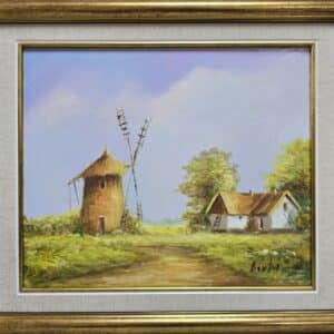 Umetnička slika Salaš 3 slikar Darko Bartoš- tehnika ulje na platnu - veličina slike bez rama 25x30 cm - sa ramom 34x39 cm - cena umetničke slike 8260 dinara - izgled slike sa ramom.