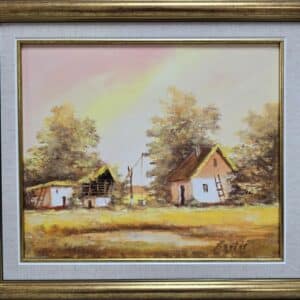 Umetnička slika Salaš 6 slikar Darko Bartoš- tehnika ulje na platnu - veličina slike bez rama 25x30 cm - sa ramom 34x39 cm - cena umetničke slike 8260 dinara - izgled slike sa ramom.