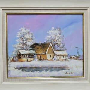Umetnička slika Salaš 8 slikar Darko Bartoš- tehnika ulje na platnu - veličina slike bez rama 25x30 cm - sa ramom 34x39 cm - cena umetničke slike 8260 dinara - izgled slike sa ramom.