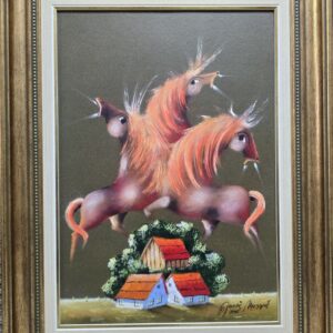 Umetnička slika Tri pastuva V slikar Janoš Mesaroš- tehnika kombinovana pastel ulje tehnika - veličina slike bez rama 50x35 cm - sa ramom 65x50 cm - cena umetničke slike 70800 dinara - izgled slike sa ramom.
