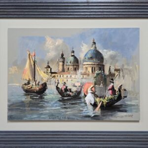 Umetnička slika Venecijansko venčanje slikar Goran Mitrović- tehnika digitalna kombinovana tehnika sa dodatim aplikacijama i islikanim detaljima uljanom bojom - veličina slike bez rama 35x50 cm - sa ramom 55x70 cm - cena umetničke slike 49560 dinara - izgled slike sa ramom.