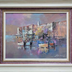Umetnička slika Barke 7 slikar Branko Dimitrijević- tehnika ulje na platnu - veličina slike bez rama 30x40 cm - sa ramom 45x55 cm - cena umetničke slike 20060 dinara - izgled slike sa ramom.