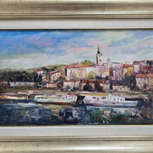 Umetnička slika Beograd 1 slikar Rade Laketa- tehnika ulje na platnu - veličina slike bez rama 30x50 cm - sa ramom 45x65 cm - cena umetničke slike 18880 dinara - izgled slike sa ramom.