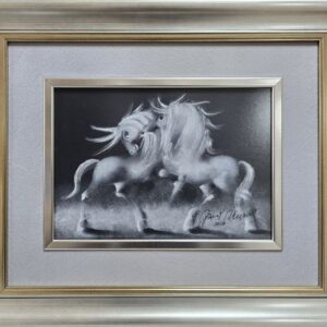 Umetnička slika Crno beli svet VI slikar Janoš Mesaroš- tehnika pastel - veličina slike bez rama 21x30 cm - sa ramom 43x51 cm - cena umetničke slike 33040 dinara - izgled slike sa ramom i staklom.