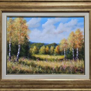 Umetnička slika Proplanak slikar Aleksandar Injac- tehnika ulje na platnu - veličina slike bez rama 30x40 cm - sa ramom 46x56 cm - cena umetničke slike 18880 dinara - izgled slike sa ramom.