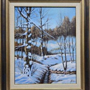 Umetnička slika Šumski potok slikar Jadran Đukić- tehnika ulje na platnu - veličina slike bez rama 50x40 cm - sa ramom 66x56 cm - cena umetničke slike 28320 dinara - izgled slike sa ramom.