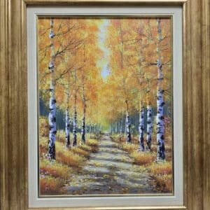 Umetnička slika Šumski put slikar Aleksandar Injac- tehnika ulje na platnu - veličina slike bez rama 40x30 cm - sa ramom 56x46 cm - cena umetničke slike 18880 dinara - izgled slike sa ramom.