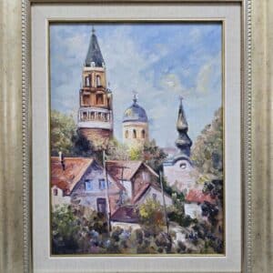 Umetnička slika Zemun 1 slikar Rade Laketa- tehnika ulje na platnu - veličina slike bez rama 40x30 cm - sa ramom 55x45 cm - cena umetničke slike 17700 dinara - izgled slike sa ramom.