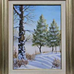 Umetnička slika Zimska priča slikar Jadran Đukić- tehnika ulje na platnu - veličina slike bez rama 40x30 cm - sa ramom 56x46 cm - cena umetničke slike 20060 dinara - izgled slike sa ramom.