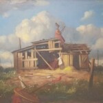 Umetnicka slika - Naziv slike Cuvar stare kolibe-Slikar Goran Mitrovic-Format slike sa ramom 74x101 cm-bez rama 50x77 cm-tehnika ulje na platnu kasirano na- esonitu-luksuzno uramljena-1996.-sertifikat-Cena slike 106200 dinara - izgled slike bez rama