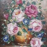 Umetnicka slika - Naziv slike Cvece-4- tehnika ulje na platnu-format slike sa ramom 44×39 cm-bez rama 30×25 cm-uramljena-Slikara Bosa Milaković-sertifikat-Cena slike 16520 dinara - izgled slike bez rama