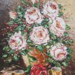 Umetnicka slika - Naziv slike Cvece-5-tehnika ulje na platnu-format slike sa ramom44×39-cm-bez rama 30×25-cm-uramljena-Slikarka Bosa Milaković-sertifikat-Cena slike 16520 dinara - izgled slike bez rama